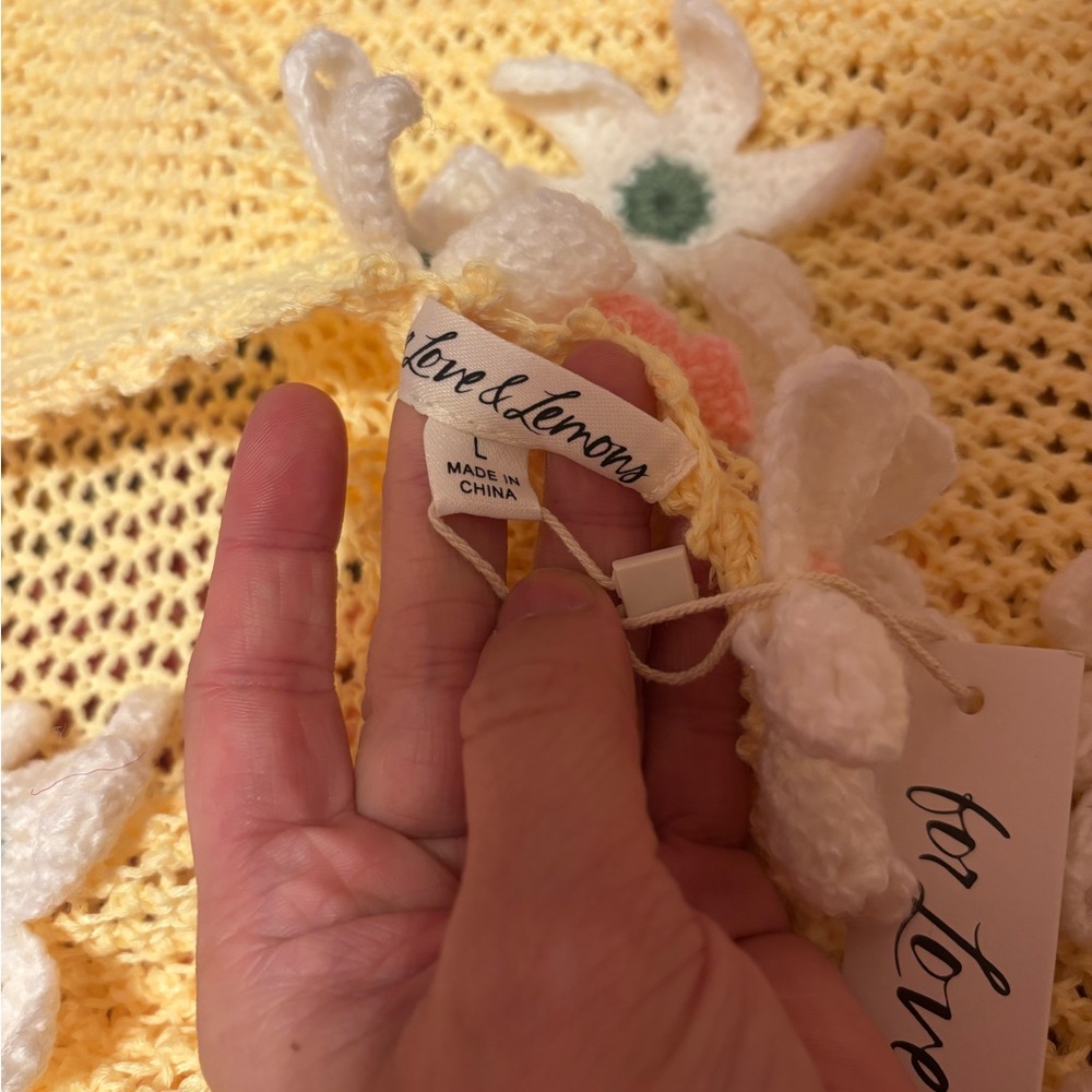 For Love And Lemons Yellow Crochet Dress with Floral Accents - Picture 3 of 3